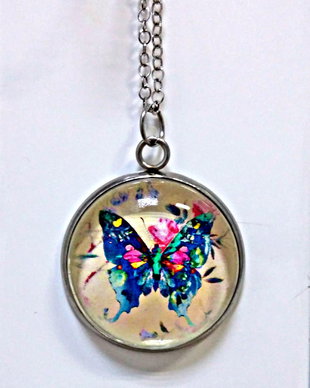Pandant inox cu cabochon fluture 25mm