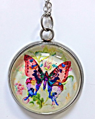 Pandant inox cu cabochon fluture 25mm