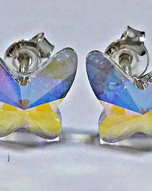 Cercei argint cu piatra Swarovski Fluture 8mm Crystal AB