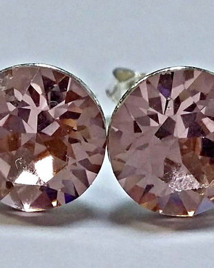 Cercei argint 925 cu piatra Swarovski Chaton 8mm Vintage Rose