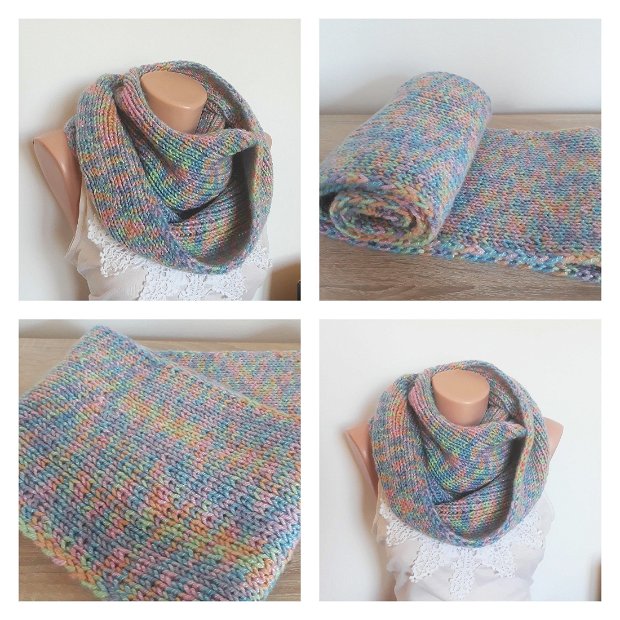 Fular tricotat merino lana pastel multicolor