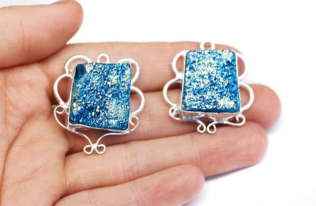 Set pandante agat titanium druzy electroplatate