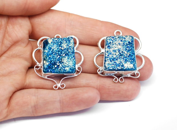 Set pandante agat titanium druzy electroplatate