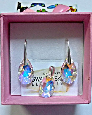 Set cercei argint și pandant Swarovski Pear 16mm