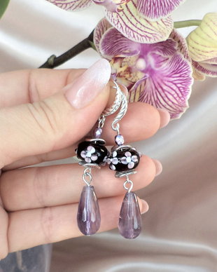 Cercei ametist si lampwork