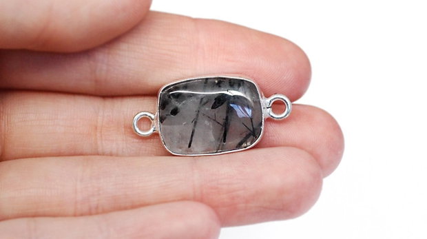 Conector Quartz turmalinat in rama argintata