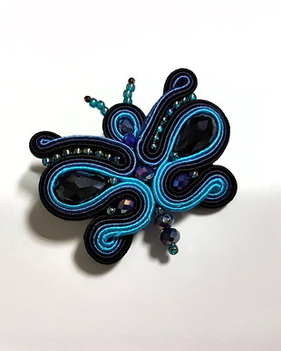 Brossa soutache fluture albastru