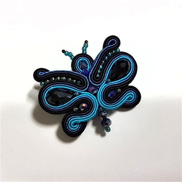 Brossa soutache fluture albastru