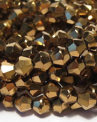 Cristale din sticla, biconice, 3~3.5 mm, electroplacate, cupru