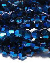 Cristale din sticla, biconice, 3~3.5 mm, electroplacate, albastre