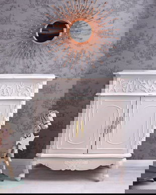 LAVOAR DIN LEMN MASIV ROZ CU DECORATIUNI ALBE