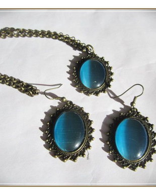SET- CAT'S EYE BLEU-TURQOISE SI BRONZ