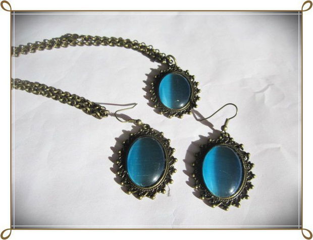 SET- CAT'S EYE BLEU-TURQOISE SI BRONZ