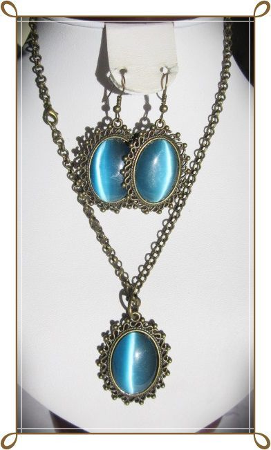 SET- CAT'S EYE BLEU-TURQOISE SI BRONZ