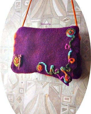 geanta de lana violet cu broderie