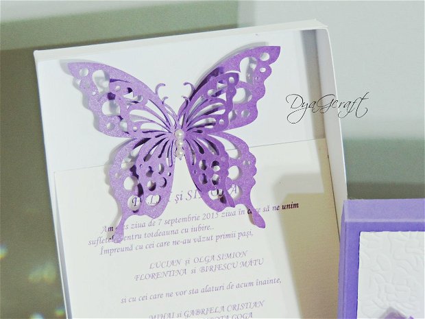 Invitatie cu fluture in cutie