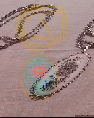 PANDANTIV VINTAGE , PORTELAN PICTAT