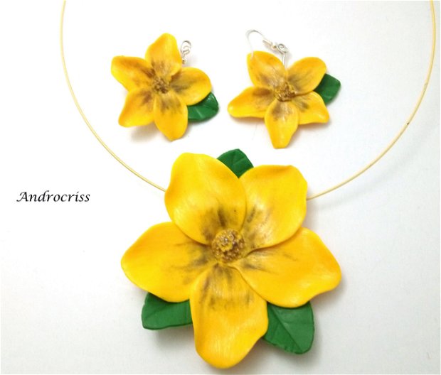 Yellow flowers set bijuterii din lut polimeric