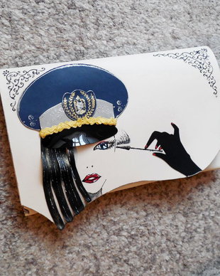 poseta plic handmade unicat din piele - Military Mistress