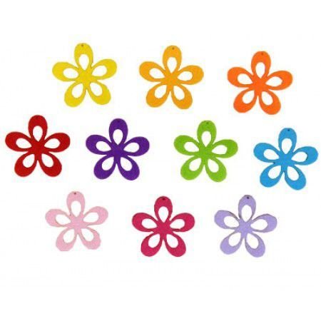 Figurine din fetru - flori cu 5 petale dif culori (4cm, 10 buc/set)