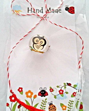 Brosa martisor cabochon sticla 14mm bufnita