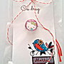 Brosa martisor cabochon sticla 14mm Hello Kitty