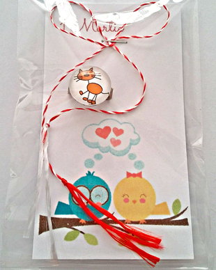 Brosa martisor cabochon sticla 14mm pisicuta