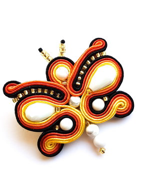 Fluture soutache alb-galben-portocaliu-negru