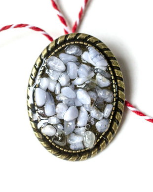 Martisor agata albastra, Brosa pietre naturale
