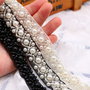 9953 - (1m) Banda decorativa, panglica, organza, perle sintetice, margele de nisip