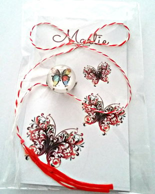 Brosa martisor cabochon sticla 14mm fluturas