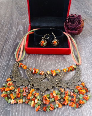 Set coral, peridot si jasp