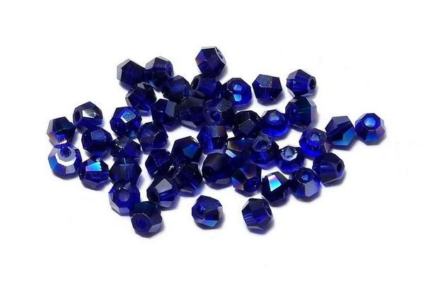 Cristale din sticla, biconice, 2 mm, AB, albastre-H30