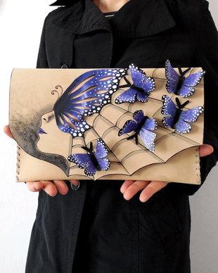 Poseta plic handmade unicat din piele naturala - Ultraviolet