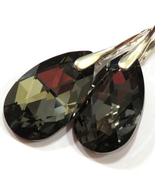 Cercei mari negri din Argint 925 si Cristale Swarovski - CE253 - cercei stralucitori, cercei eleganti, cadou romantic pentru ea, cercei ocazie