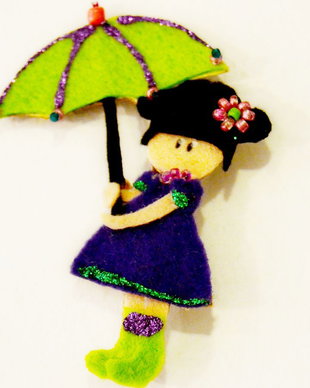 Brosa Martisor - Papusica cu umbreluta