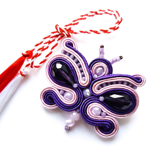 REZERVAT Brosa soutache fluture mov-roz-lila