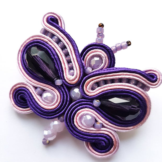 REZERVAT Brosa soutache fluture mov-roz-lila