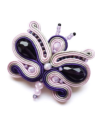 Brosa soutache fluture lila- gri-mov