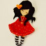 Brosa Martisor - Papusica cu rochita rosie