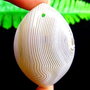 9966 - Pandantiv, agata dungata, oval, alb, 49x33x7mm