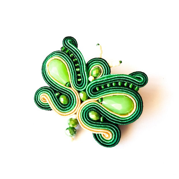 Brosa-martisor soutache fluture verde