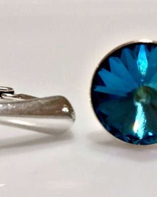Cercei argint 925 tortita cu piatra Swarovski Rivoli 8mm Bermuda Blue
