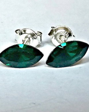 Cercei argint cu piatra Swarovski Fancy Stone Emerald 8x4mm