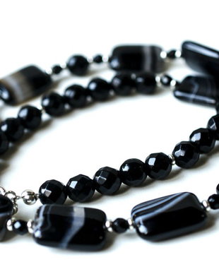 Colier si cercei agate negre, Set bijuterii