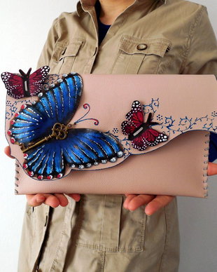 poseta plic handmade unicat din piele - A Handful of Butterflies2