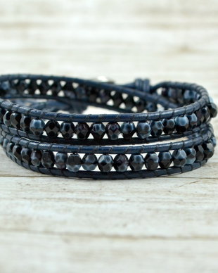 Bratara wrap barbateasca cu snur de piele si cristale Cehia- Night Sky