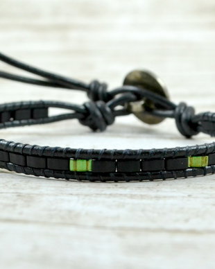 Bratara unisex cu snur de piele si margele japoneze ''Bricks''