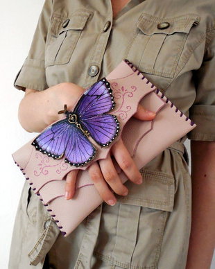 poseta plic handmade unicat din piele - Amethyst