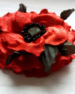 Brosa floare de mac/Accesoriu par/Flori textile